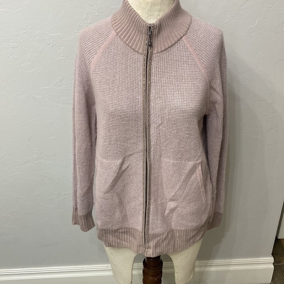 St.John pink sparkle waffle knit bomber jacket size P - Picture 1 of 16